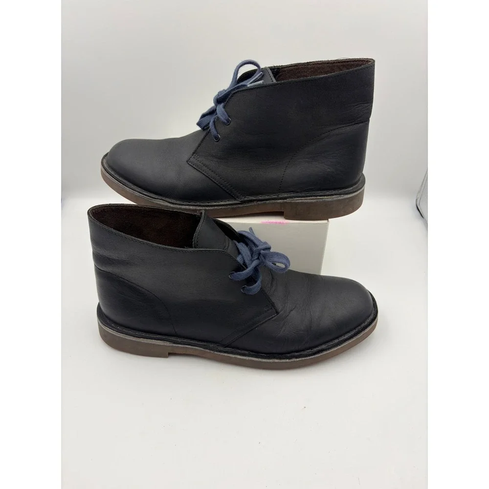 Clarks Mens Desert Boots Black Leather Blue Laces Chukka 10.5 M 15522
